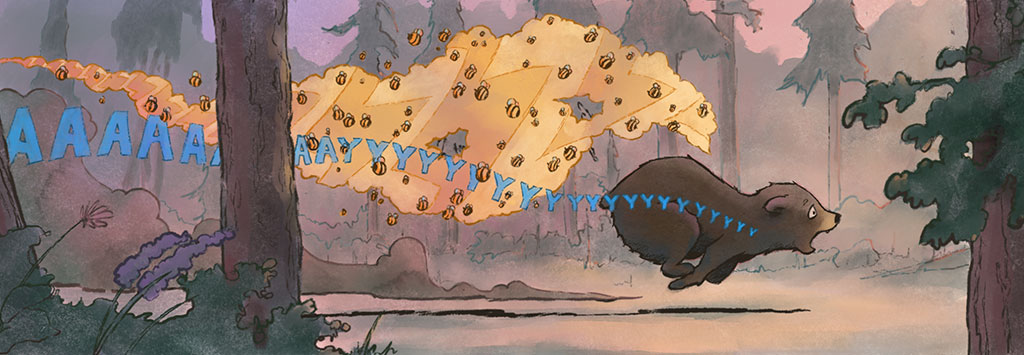 Comic of a bear running from bees
